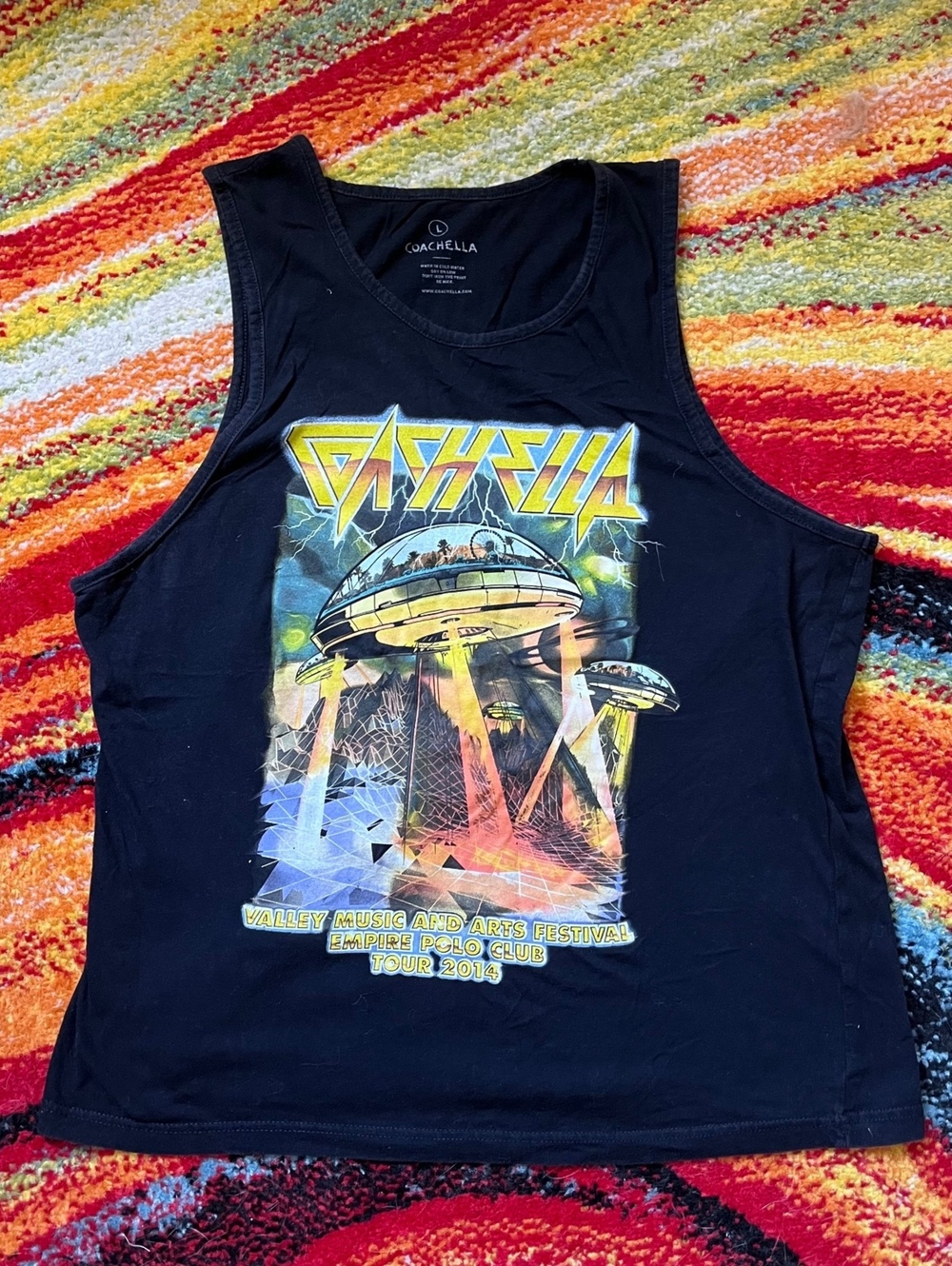 Coachella 2014 Official Festival Tank Top Black Size L Music Festival Tee